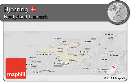 Shaded Relief Panoramic Map of Hjorring, desaturated