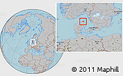 Gray Location Map of Sindal, within the entire country, hill shading