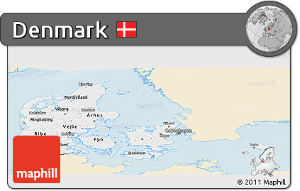 Classic Style Panoramic Map of Denmark, single color outside