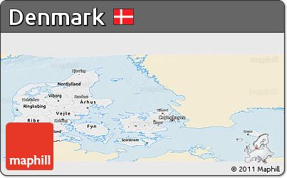 Classic Style Panoramic Map of Denmark, single color outside