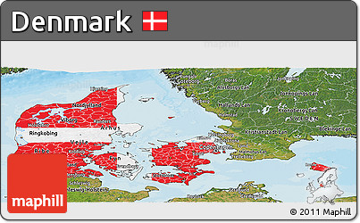 Flag Panoramic Map of Denmark, satellite outside, bathymetry sea
