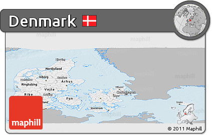 Gray Panoramic Map of Denmark, single color outside