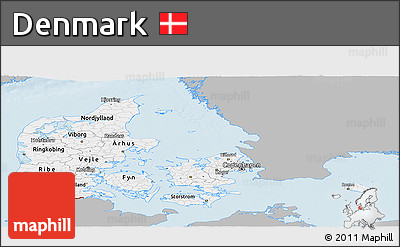 Gray Panoramic Map of Denmark, single color outside