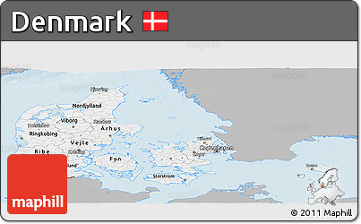 Gray Panoramic Map of Denmark, single color outside