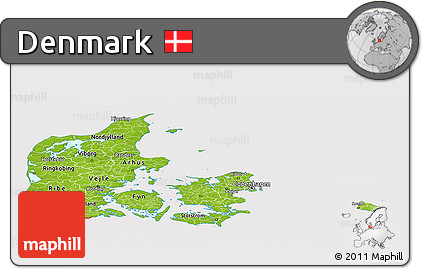 Physical Panoramic Map of Denmark, cropped outside