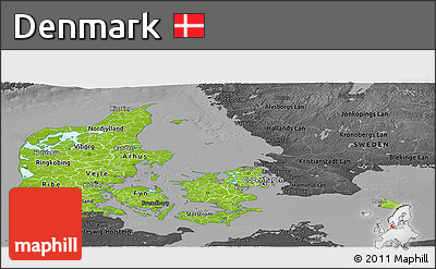 Physical Panoramic Map of Denmark, darken, desaturated