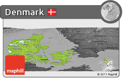 Physical Panoramic Map of Denmark, darken, desaturated