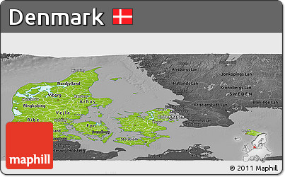 Physical Panoramic Map of Denmark, darken, desaturated