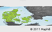 Physical Panoramic Map of Denmark, darken, desaturated, land only