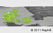 Physical Panoramic Map of Denmark, darken, desaturated
