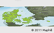 Physical Panoramic Map of Denmark, darken, semi-desaturated, land only