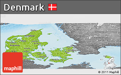 Physical Panoramic Map of Denmark, desaturated, land only