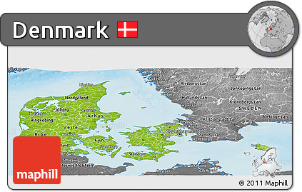 Physical Panoramic Map of Denmark, desaturated, land only