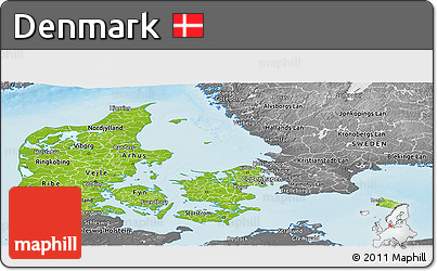 Physical Panoramic Map of Denmark, desaturated, land only