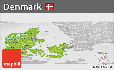 Physical Panoramic Map of Denmark, lighten, desaturated