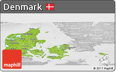 Physical Panoramic Map of Denmark, lighten, desaturated