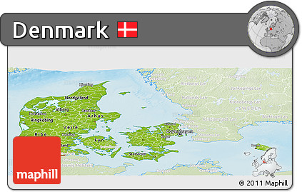 Physical Panoramic Map of Denmark, lighten, land only