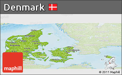 Physical Panoramic Map of Denmark, lighten, land only