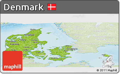 Physical Panoramic Map of Denmark, lighten, land only
