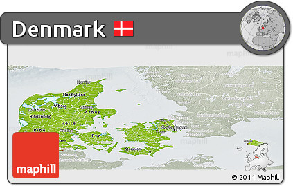 Physical Panoramic Map of Denmark, lighten, semi-desaturated