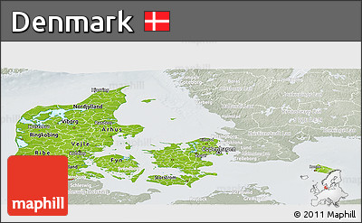 Physical Panoramic Map of Denmark, lighten, semi-desaturated