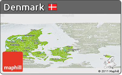 Physical Panoramic Map of Denmark, lighten, semi-desaturated