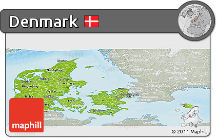 Physical Panoramic Map of Denmark, lighten, semi-desaturated, land only