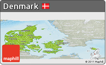 Physical Panoramic Map of Denmark, lighten, semi-desaturated, land only