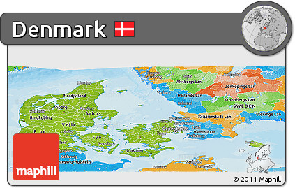 Physical Panoramic Map of Denmark, political outside