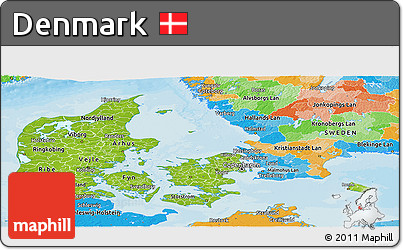 Physical Panoramic Map of Denmark, political outside