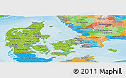 Physical Panoramic Map of Denmark, political outside