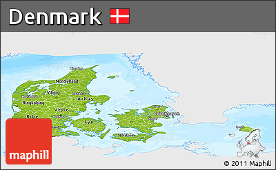 Physical Panoramic Map of Denmark, single color outside, bathymetry sea