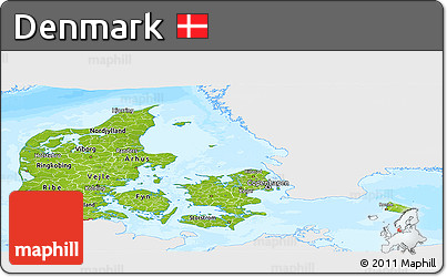 Physical Panoramic Map of Denmark, single color outside, bathymetry sea