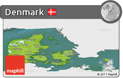 Physical Panoramic Map of Denmark, single color outside, satellite sea