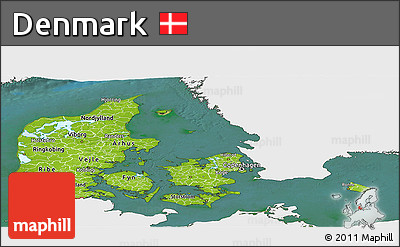 Physical Panoramic Map of Denmark, single color outside, satellite sea