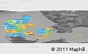 Political Panoramic Map of Denmark, darken, desaturated