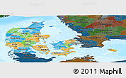 Political Panoramic Map of Denmark, darken, land only