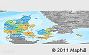 Political Panoramic Map of Denmark, desaturated, land only