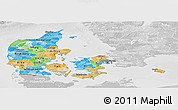 Political Panoramic Map of Denmark, lighten, desaturated