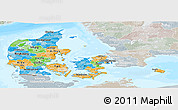 Political Panoramic Map of Denmark, lighten, semi-desaturated, land only