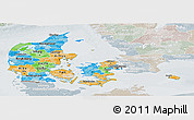 Political Panoramic Map of Denmark, lighten, semi-desaturated