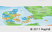 Political Panoramic Map of Denmark, political shades outside