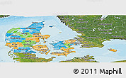 Political Panoramic Map of Denmark, satellite outside, bathymetry sea