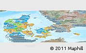 Political Panoramic Map of Denmark, semi-desaturated, land only