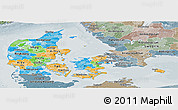 Political Panoramic Map of Denmark, semi-desaturated
