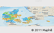 Political Panoramic Map of Denmark, shaded relief outside