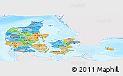 Political Panoramic Map of Denmark, single color outside, bathymetry sea