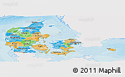 Political Panoramic Map of Denmark, single color outside