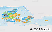 Political Panoramic Map of Denmark, single color outside, shaded relief sea