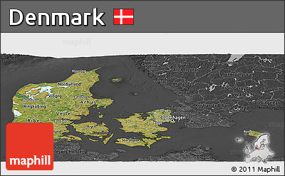 Satellite Panoramic Map of Denmark, darken, desaturated